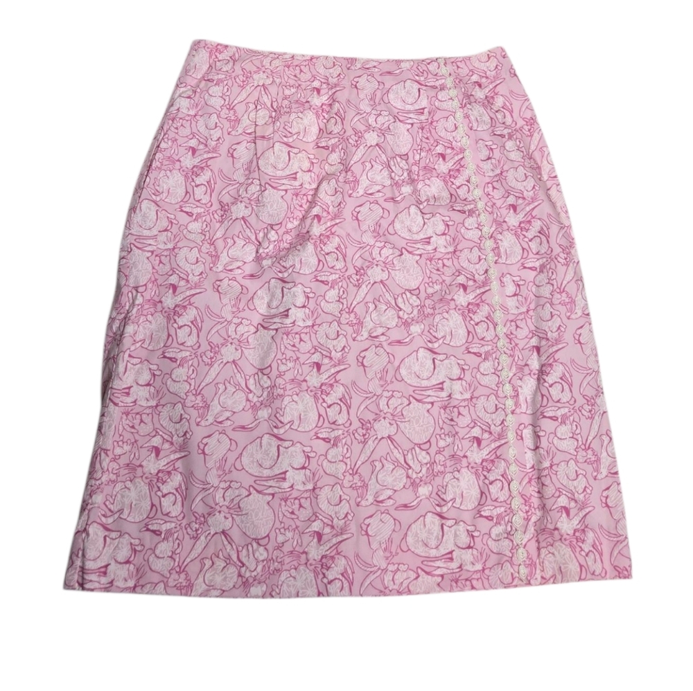 VINTAGE Lilly Pulitzer pink bunny rabbit‎ print kawaii pencil skirt 12
